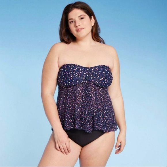 Kona Sol Swim Kona Sol Purple Dot Bandeau Mesh Flyaway Tankini Swim